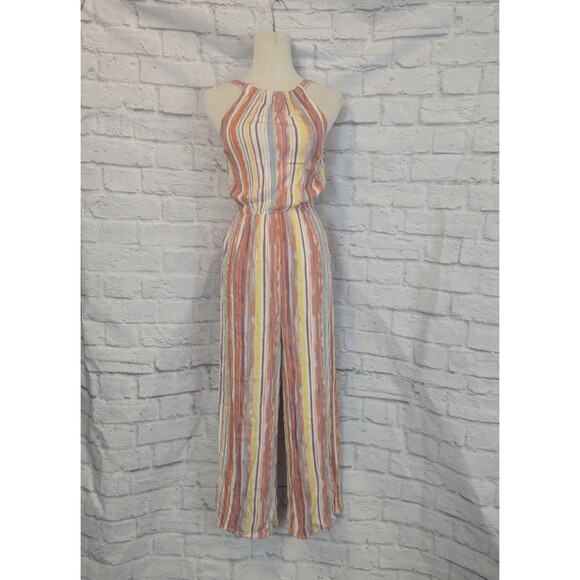Lush Tropical Stripe Jumpsuit Size S Beachy Party Festival Summer - Picture 1 of 8